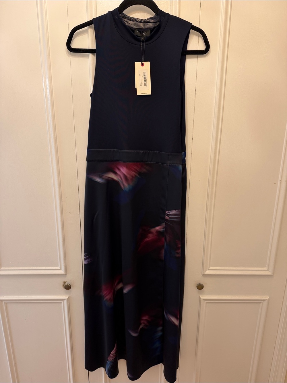 Ted Baker Navy Midi Dress with Pink and Blue Floral Accents